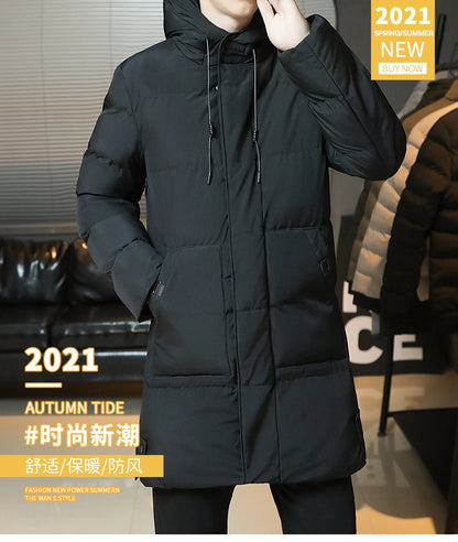 New Winter Fashion Youth Middle And Long Clothes Men'S Korean Version Popular Bread Down Cotton Thickened Warm Coat Boy