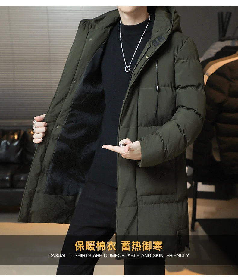 New Winter Fashion Youth Middle And Long Clothes Men'S Korean Version Popular Bread Down Cotton Thickened Warm Coat Boy