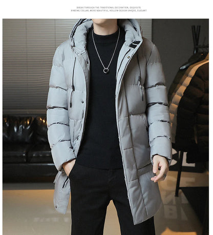 New Winter Fashion Youth Middle And Long Clothes Men'S Korean Version Popular Bread Down Cotton Thickened Warm Coat Boy