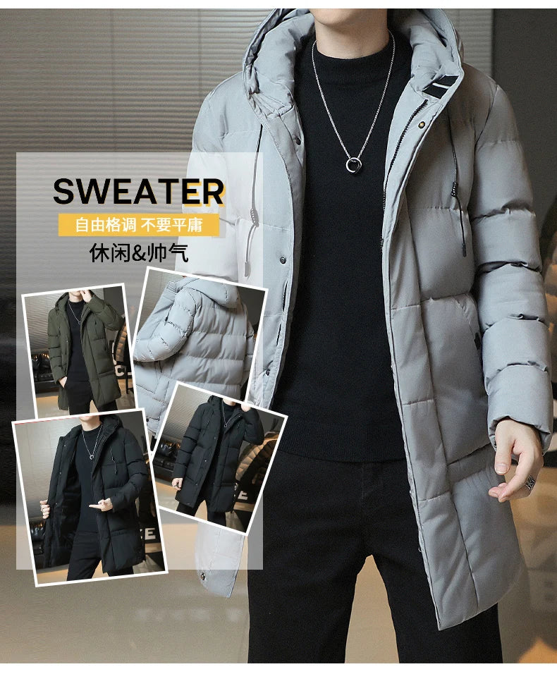 New Winter Fashion Youth Middle And Long Clothes Men'S Korean Version Popular Bread Down Cotton Thickened Warm Coat Boy