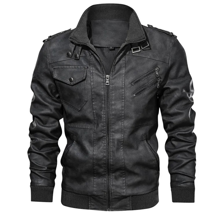 KB New Men's Leather Jacket – Autumn Casual Motorcycle PU Biker Coat