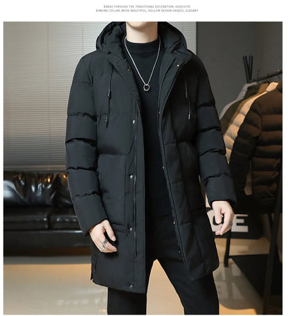 New Winter Fashion Youth Middle And Long Clothes Men'S Korean Version Popular Bread Down Cotton Thickened Warm Coat Boy