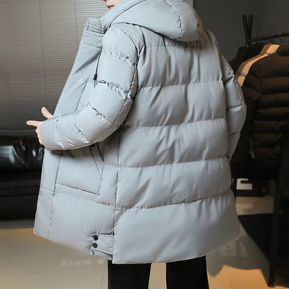 New Winter Fashion Youth Middle And Long Clothes Men'S Korean Version Popular Bread Down Cotton Thickened Warm Coat Boy