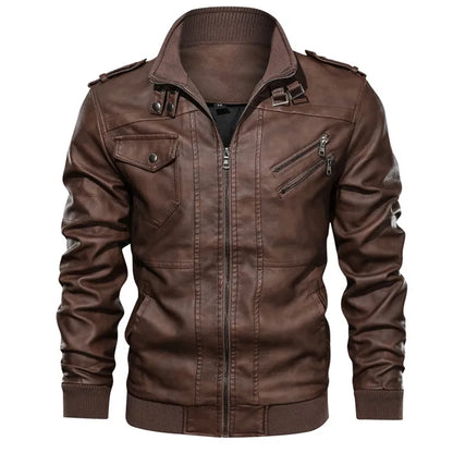 KB New Men's Leather Jacket – Autumn Casual Motorcycle PU Biker Coat