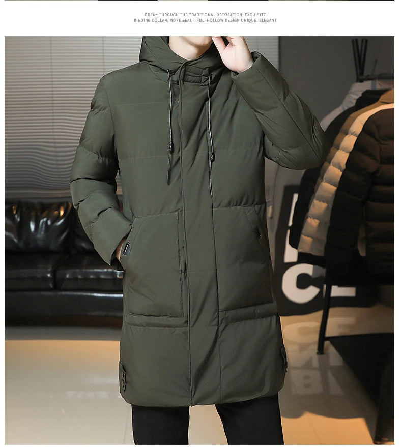 New Winter Fashion Youth Middle And Long Clothes Men'S Korean Version Popular Bread Down Cotton Thickened Warm Coat Boy