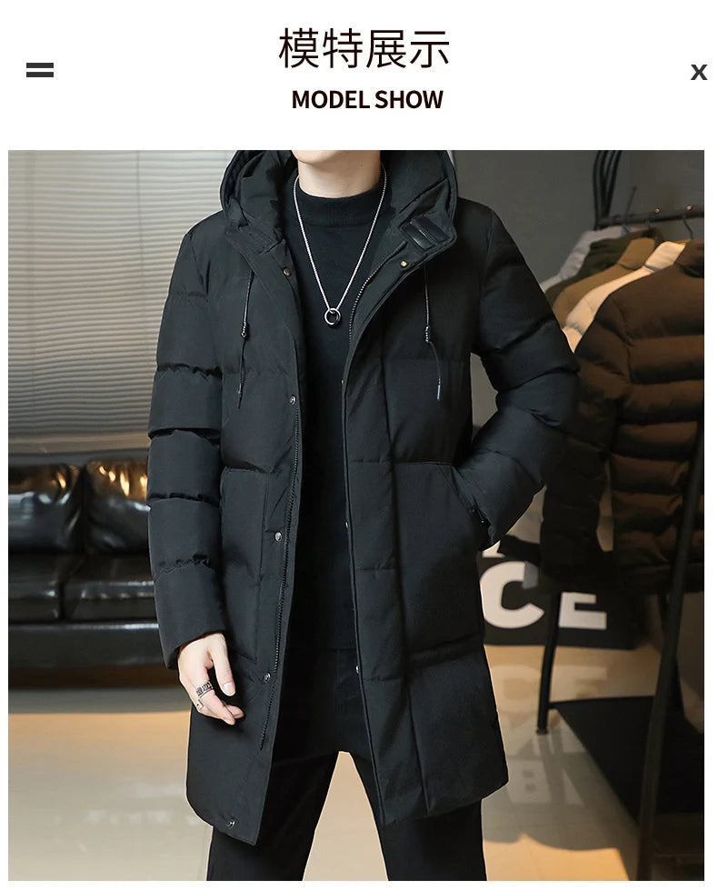 New Winter Fashion Youth Middle And Long Clothes Men'S Korean Version Popular Bread Down Cotton Thickened Warm Coat Boy