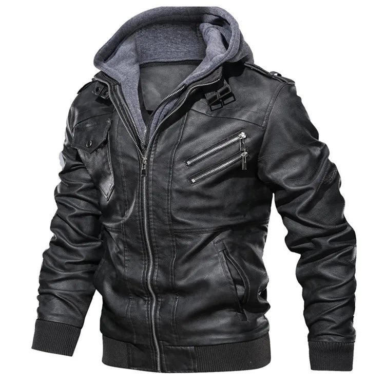 KB New Men's Leather Jacket – Autumn Casual Motorcycle PU Biker Coat