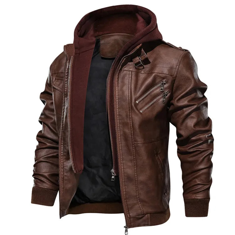 KB New Men's Leather Jacket – Autumn Casual Motorcycle PU Biker Coat