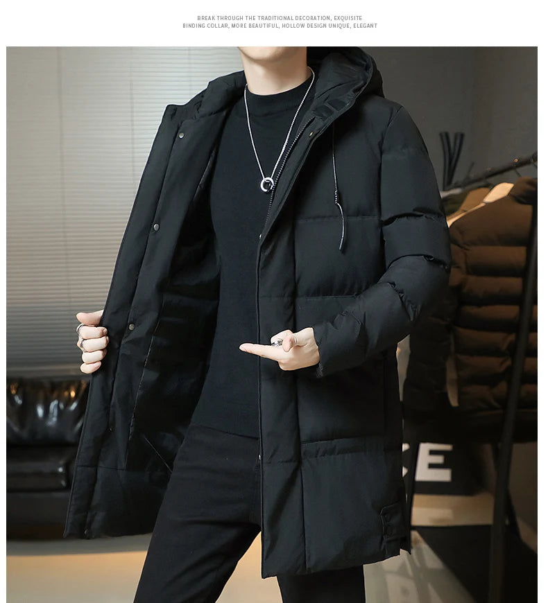 New Winter Fashion Youth Middle And Long Clothes Men'S Korean Version Popular Bread Down Cotton Thickened Warm Coat Boy