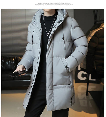 New Winter Fashion Youth Middle And Long Clothes Men'S Korean Version Popular Bread Down Cotton Thickened Warm Coat Boy