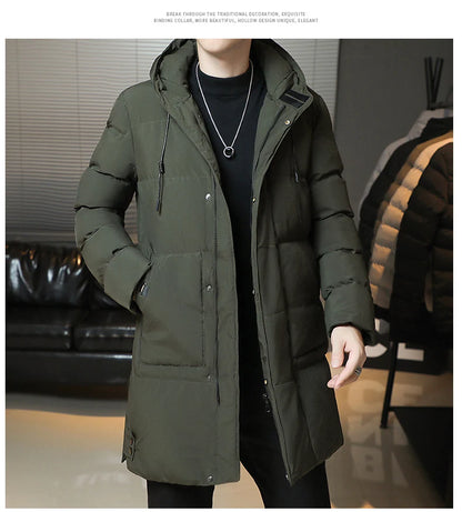 New Winter Fashion Youth Middle And Long Clothes Men'S Korean Version Popular Bread Down Cotton Thickened Warm Coat Boy