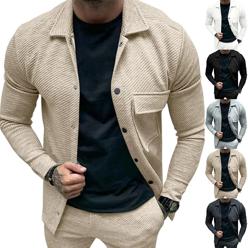 American Casual Men’s Heavy Twill Lapel Neck Long-Sleeve Slim-Fit Jacket