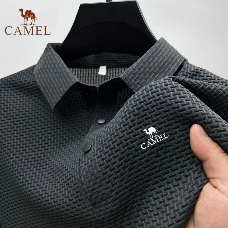 High-End Embroidered CAMEL Ice Silk Elastic Polo Shirt