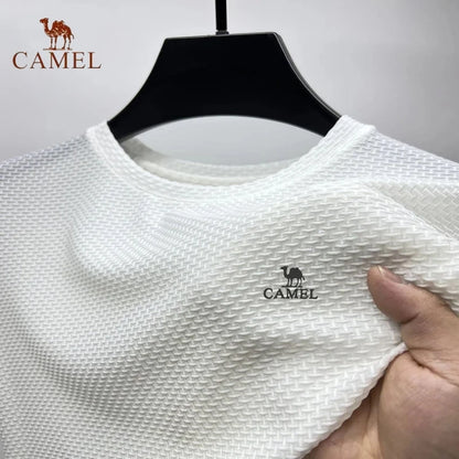 High-End Embroidered CAMEL Ice Silk Mesh Short-Sleeved T-shirt