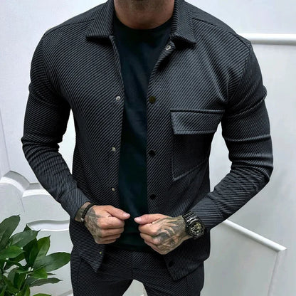 American Casual Men’s Heavy Twill Lapel Neck Long-Sleeve Slim-Fit Jacket