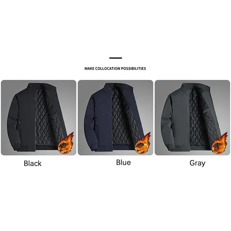 Winter Jacket for Men – Thick Stand Collar, Waterproof & Warm Business Casual Coat