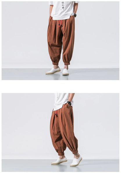 Men's Oversized Loose Harem Pants – Autumn Chinese Linen Trousers