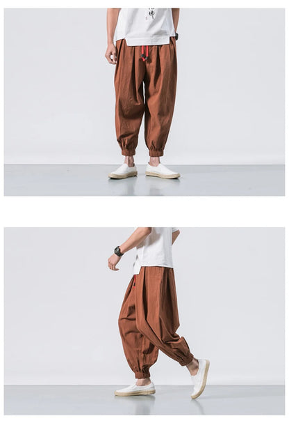 Men's Oversized Loose Harem Pants – Autumn Chinese Linen Trousers