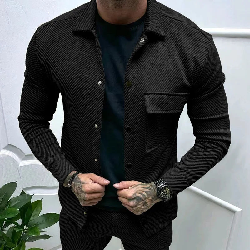 American Casual Men’s Heavy Twill Lapel Neck Long-Sleeve Slim-Fit Jacket