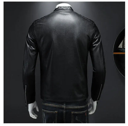 Men's Stand Collar Slim Fit PU Leather Jacket