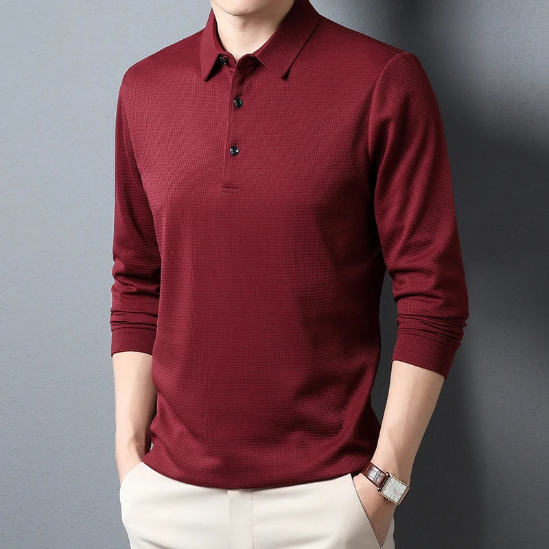 Men's Business Casual Long Sleeve Polo