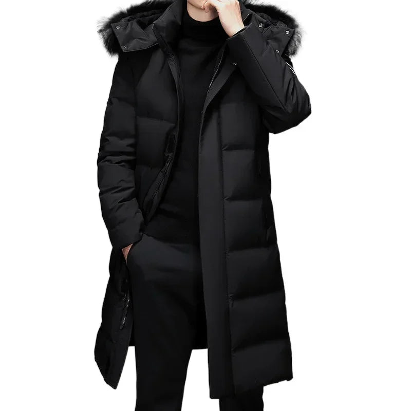 Men's Thickened Down Jacket -30 Winter Warm Down Coat 2024 New Men Fashion Long White Duck Hooded Down Parkas Plus Size 5XL