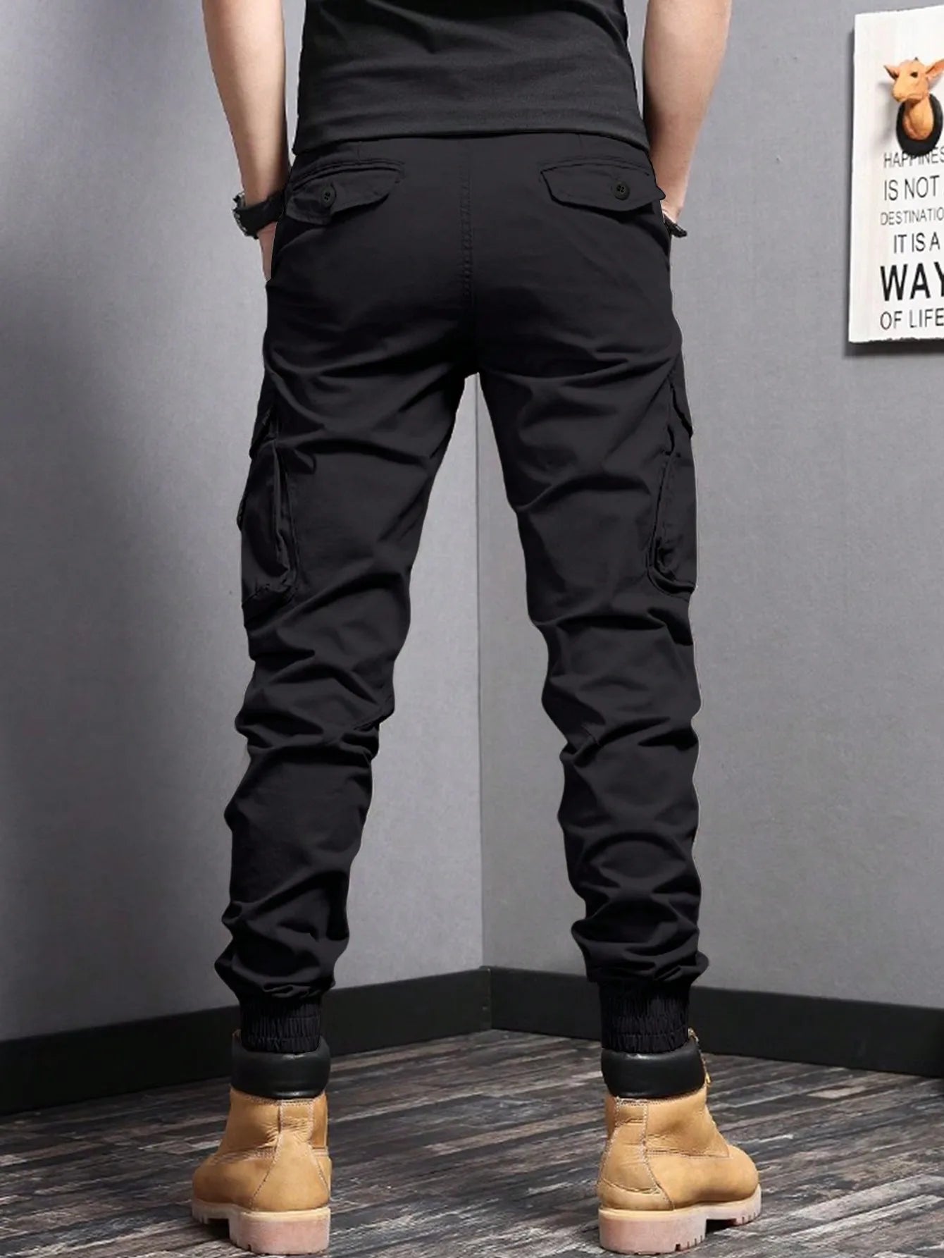 Men's Tapered Cargo Pants – Casual Workwear with Side Flap Pockets