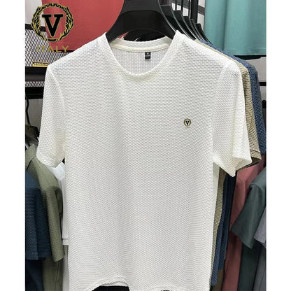 Ice Silk T-shirt – Trendy Printed Men’s Short Sleeve Round Neck