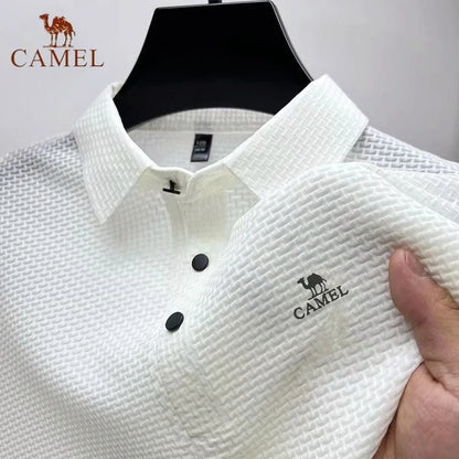 High-End Embroidered CAMEL Ice Silk Elastic Polo Shirt