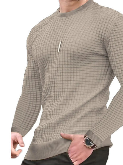 Men's Fashion Small Check Waffle Shirt