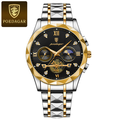 POEDAGAR Luxury Man Wristwatch Waterproof Luminous Chronograph Watch for Men Stainless Steel Men's Quartz Watches reloj hombre