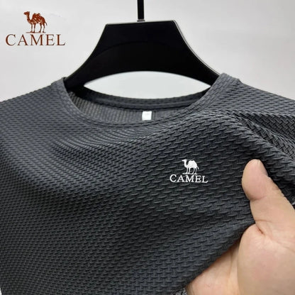 High-End Embroidered CAMEL Ice Silk Mesh Short-Sleeved T-shirt