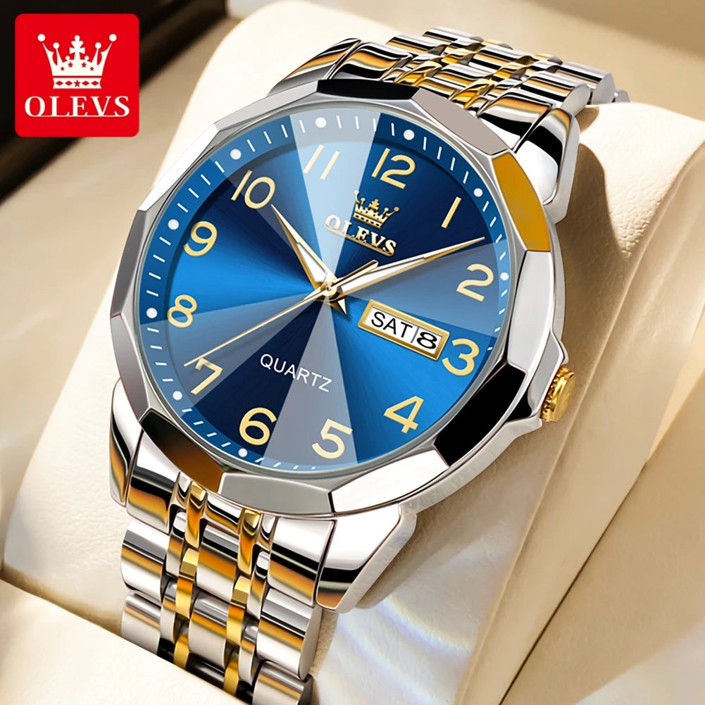 OLEVS Original Waterproof Men's Watches Digital Mirror Quartz Watch for Man Luminous Stainless Steel Wristwatch Male Date Week