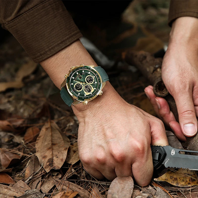 Men's Military Sport Chronograph Watch – Leather Strap