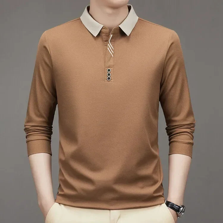 Men's Long Sleeve Waffle Polo Shirt