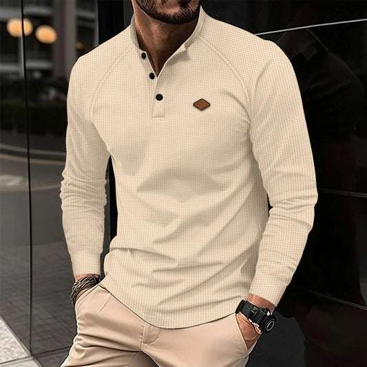 2024 Best-Selling New Vintage Waffle Solid Color Men's Henry Shirt