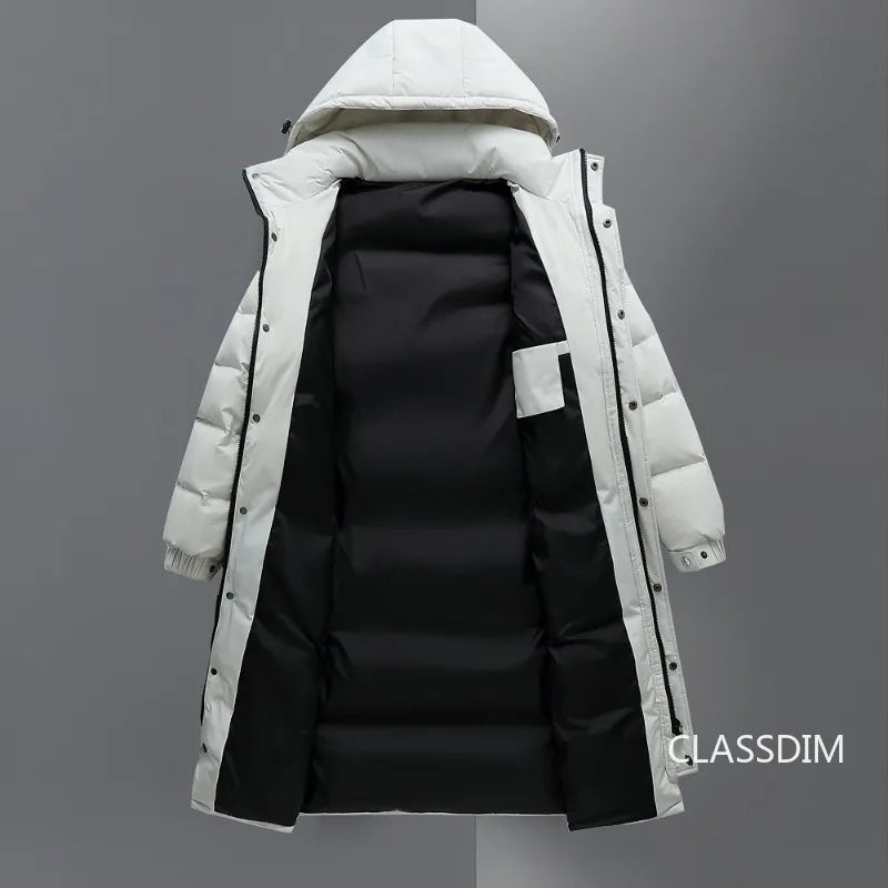 New Winter Men Long Puffer Jackets Hooded Casual Duck Down Coats Quality Male Outdoor Windproof Warm Winter Parkas Mens Clothing