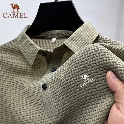 High-End Embroidered CAMEL Ice Silk Elastic Polo Shirt