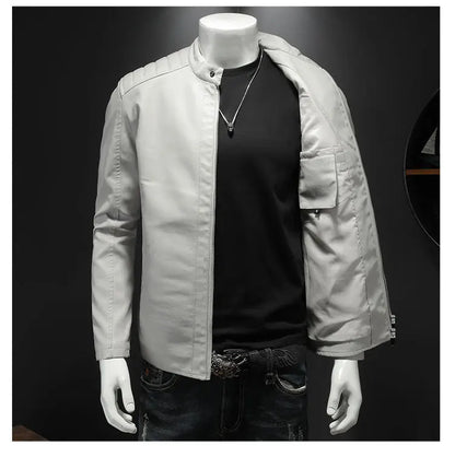 Men's Stand Collar Slim Fit PU Leather Jacket