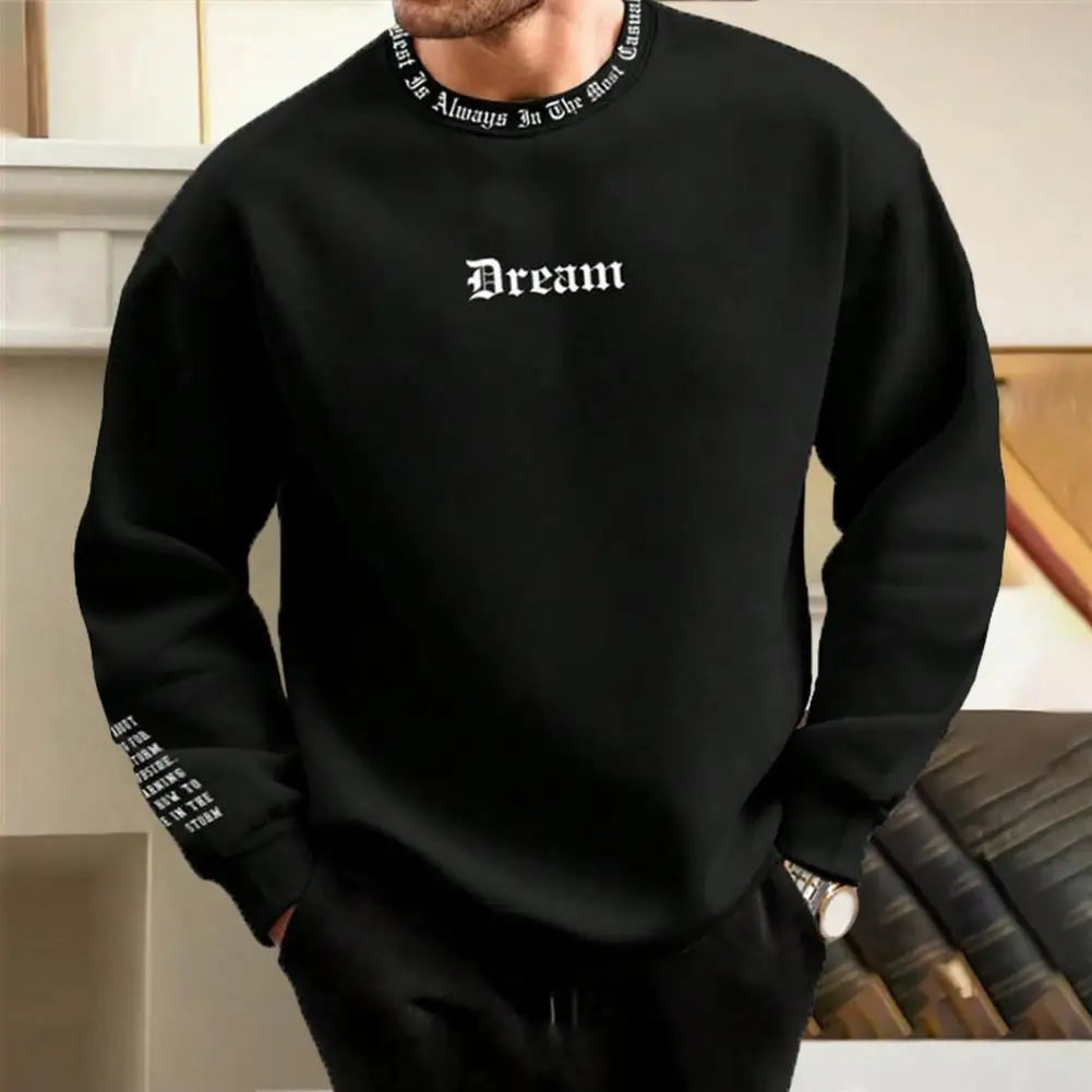 Men's Cozy Sweatshirt – Soft Round Neck Letter Print Fall