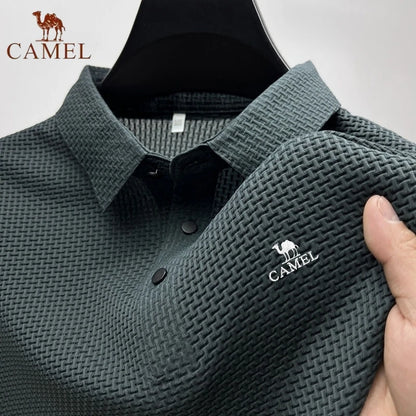 High-End Embroidered CAMEL Ice Silk Elastic Polo Shirt