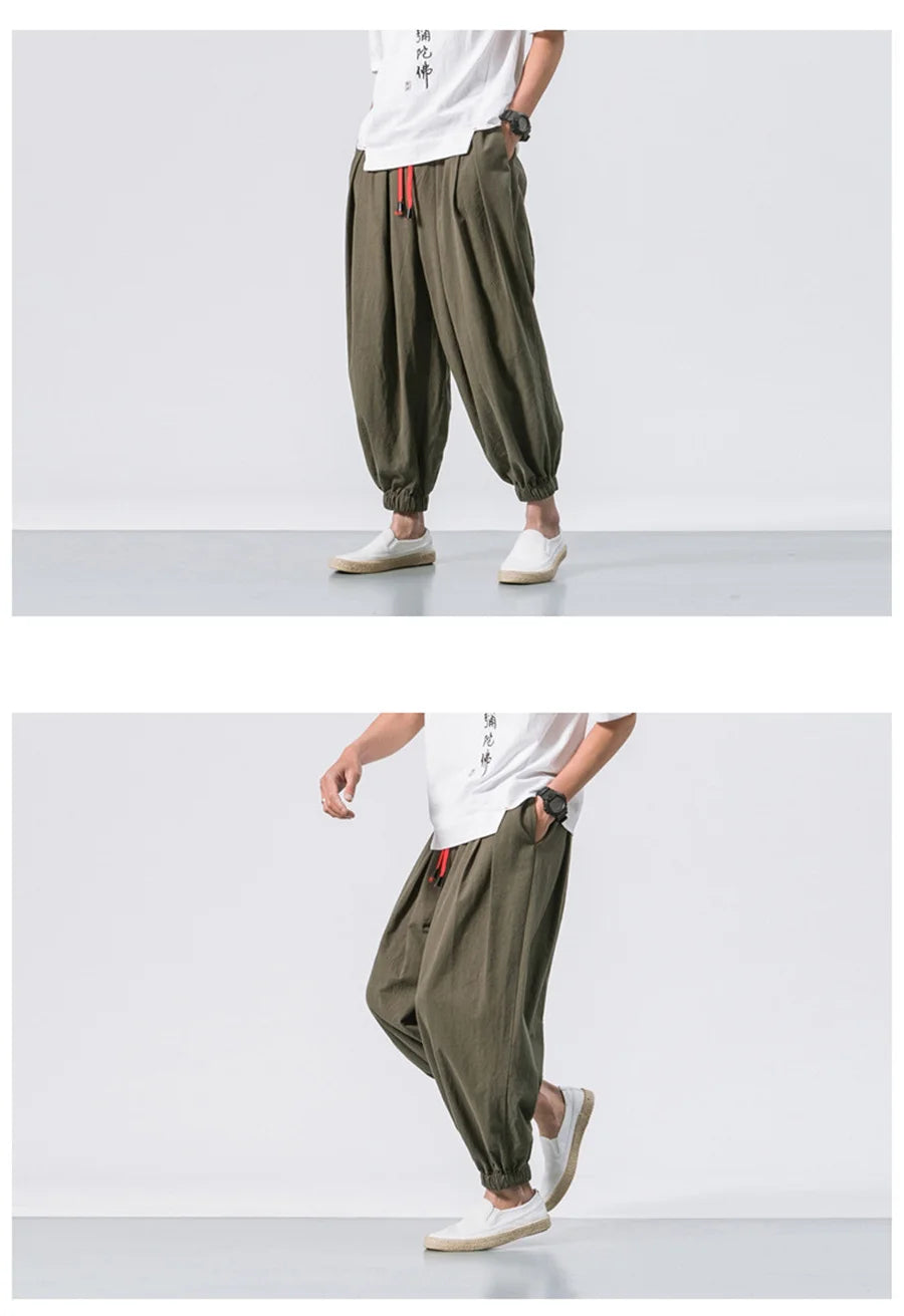 Men's Oversized Loose Harem Pants – Autumn Chinese Linen Trousers