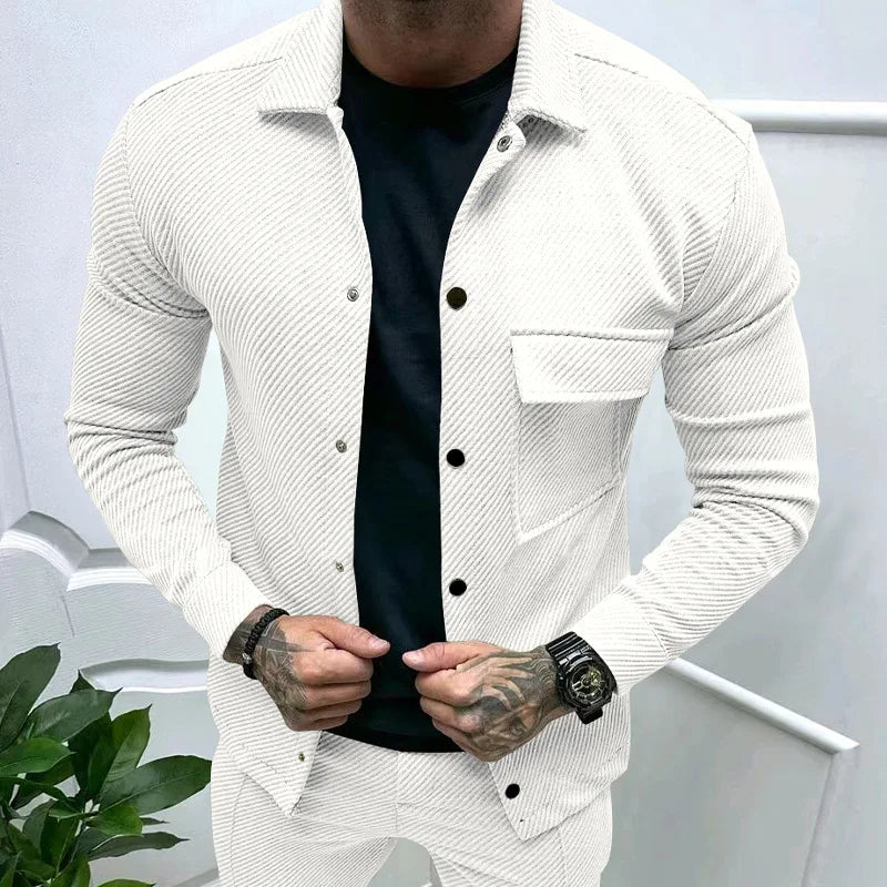 American Casual Men’s Heavy Twill Lapel Neck Long-Sleeve Slim-Fit Jacket