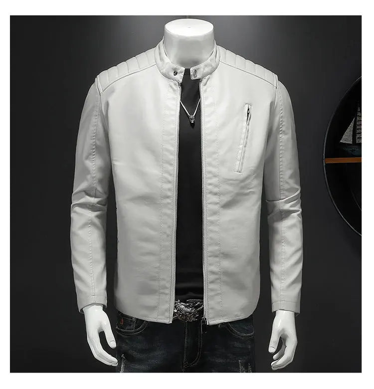 Men's Stand Collar Slim Fit PU Leather Jacket