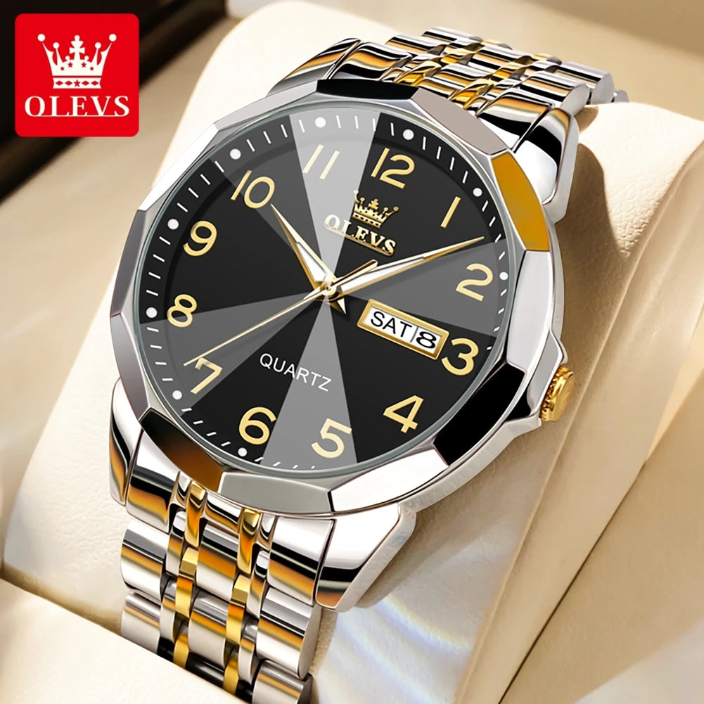 OLEVS Original Waterproof Men's Watches Digital Mirror Quartz Watch for Man Luminous Stainless Steel Wristwatch Male Date Week