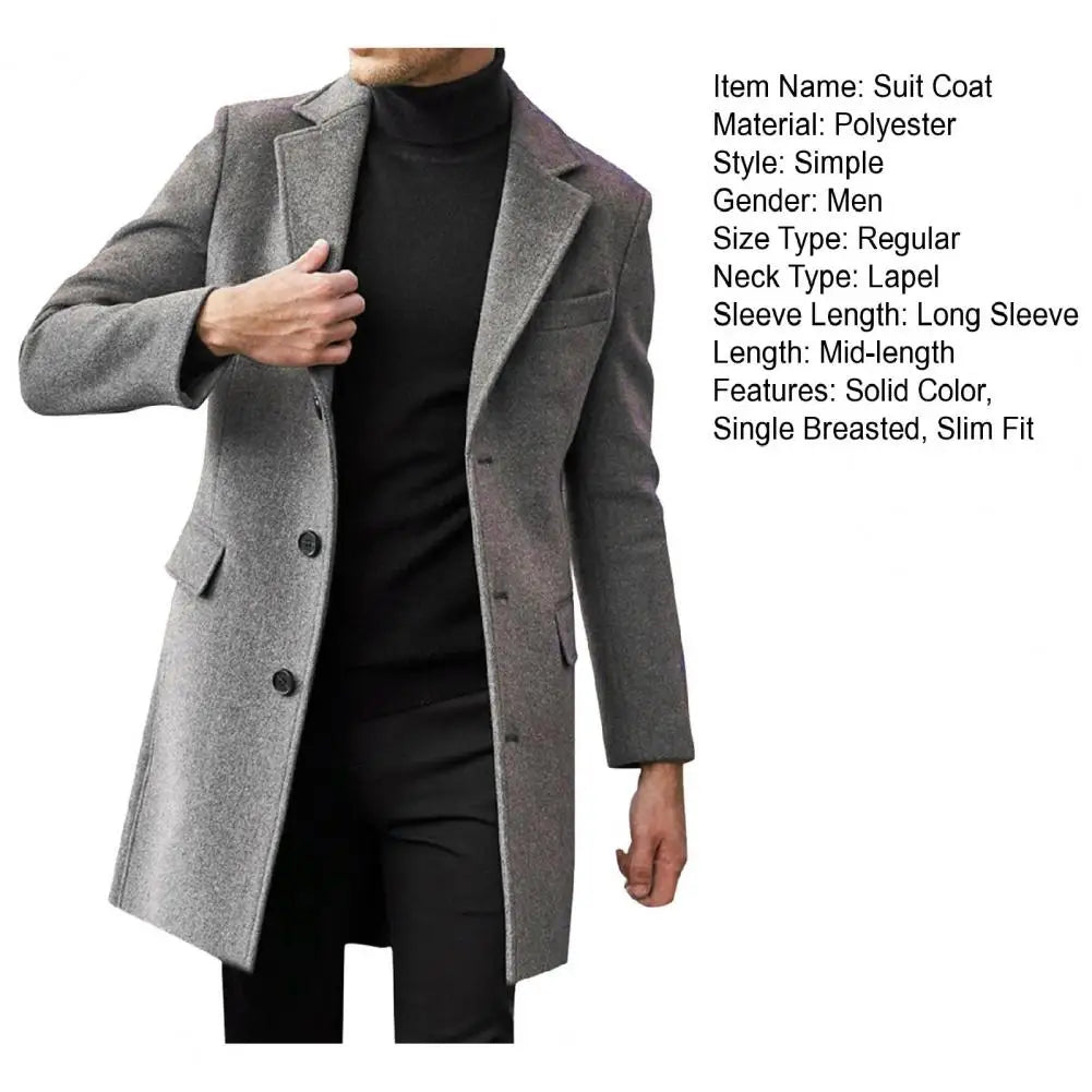 Men's Mid-Length Lapel Jacket – Winter Flap Pocket Overcoat