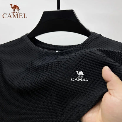 High-End Embroidered CAMEL Ice Silk Mesh Short-Sleeved T-shirt