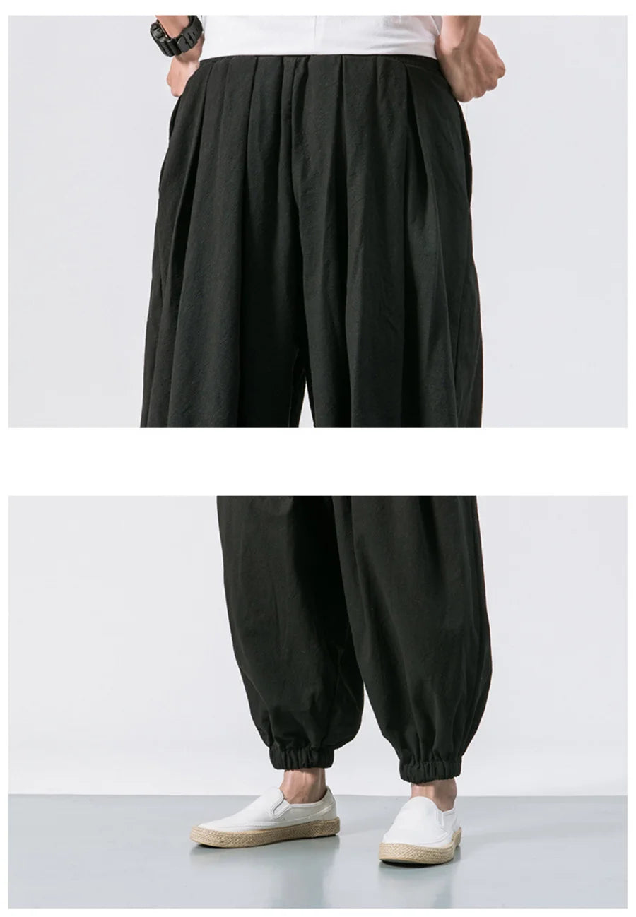 Men's Oversized Loose Harem Pants – Autumn Chinese Linen Trousers