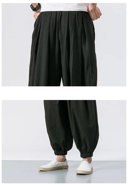 Men's Oversized Loose Harem Pants – Autumn Chinese Linen Trousers