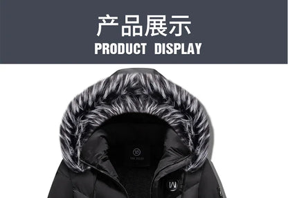 Winter Fleece Men's Long Parkas Jacket Fashion Men Fur Collar Thermal Parka Coats Casual Warm Windbreaker Padded Male Clothing